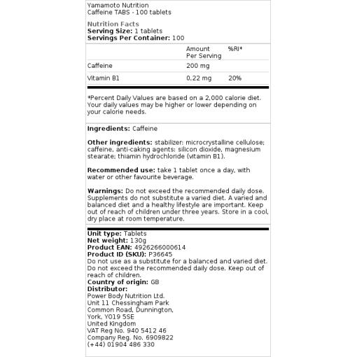 Yamamoto Nutrition - Koffein Tabletten - 100 Stück – Bild 3