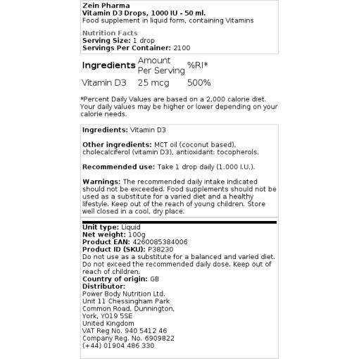 Zein Pharma - Vitamin D3 Tropfen, 1000 IE - 50 ml – Bild 2