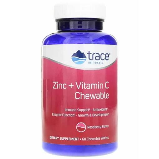 Trace Minerals - Zink + Vitamin C Kautabletten, Himbeergeschmack - 60 Stück