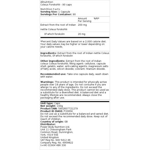 Allnutrition - Coleus Forskohlii er et kosttilskud