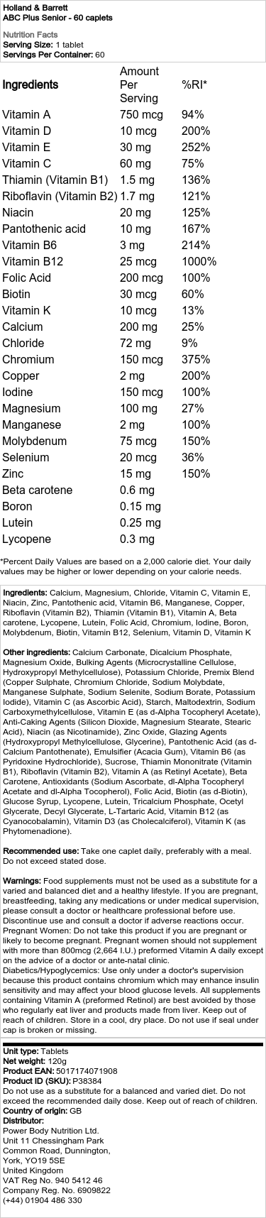 Holland & Barrett - ABC Plus Senior - 60 Kapseln – Bild 2