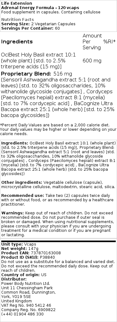 Life Extension - Nebennieren-Energie-Formel - 60 Kapseln – Bild 2