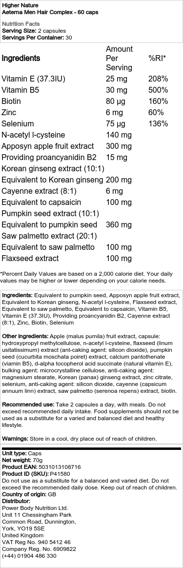 Higher Nature - Aeterna Komplex für Männerhaar - 60 Kapseln – Bild 2