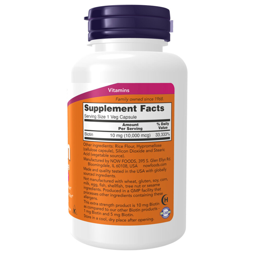 NOW Foods - Biotin, 10 mg Extra-Stärke - 120 Kapseln – Bild 5