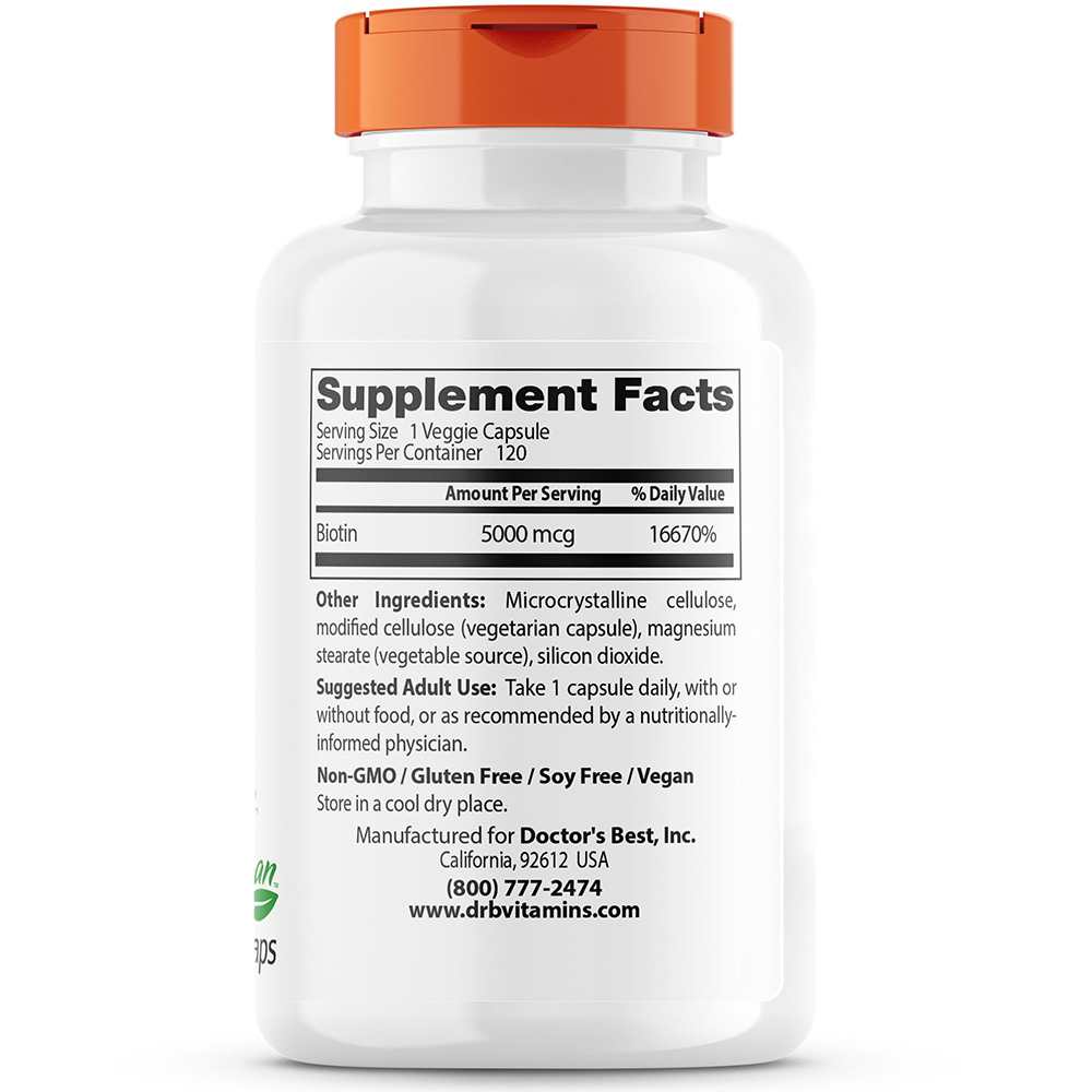 Doctor's Best - Biotin, 5000 mcg - 120 Kapseln – Bild 3