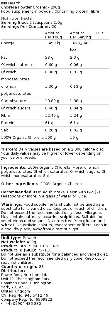 KIKI Health - Bio-Chlorella-Pulver - 200g – Bild 2