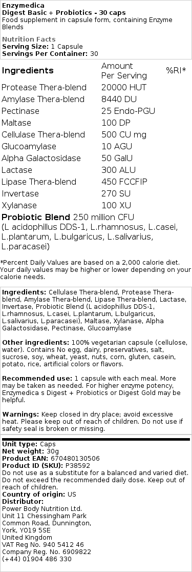 Enzymedica - Digest Basic + Probiotika - 30 Kapseln – Bild 2