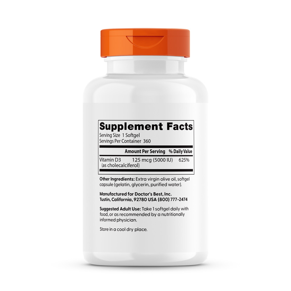 Doctor's Best - Vitamin D3, 5000 IE - 360 Weichkapseln – Bild 5