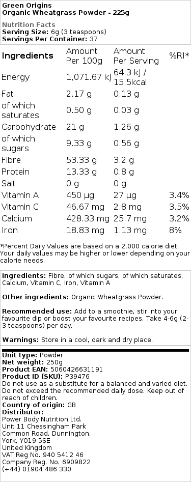 Green Origins - Bio-Weizengraspulver - 225g – Bild 2