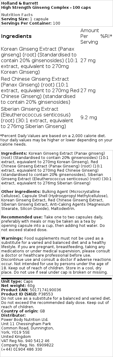 Holland & Barrett - Hochleistungs-Ginseng-Komplex - 100 Kapseln – Bild 2