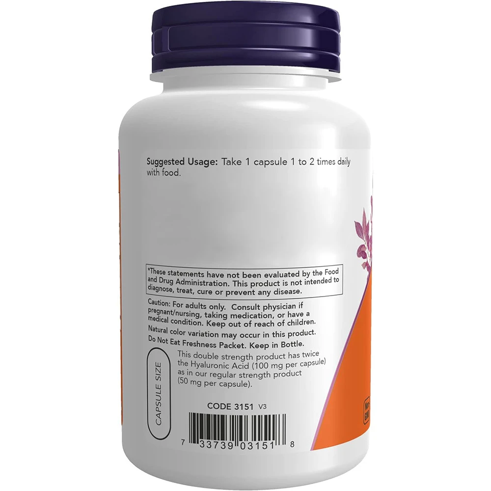 NOW Foods - Hyaluronsäure Doppelte Stärke, 100 mg - 120 Kapseln – Bild 6