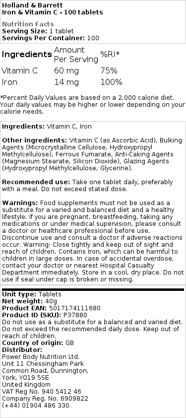 Holland & Barrett - Eisen und Vitamin C - 100 Tabletten – Bild 2
