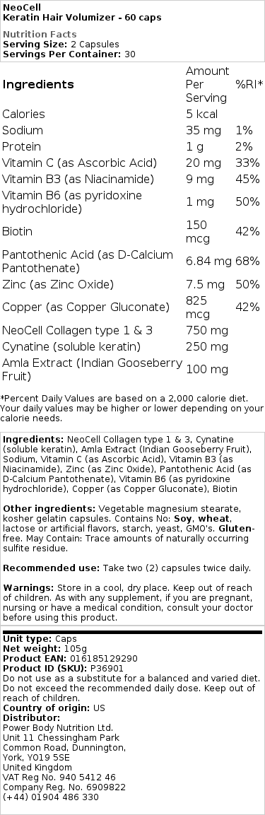NeoCell - Keratin Haarvolumen - 60 Kapseln – Bild 2