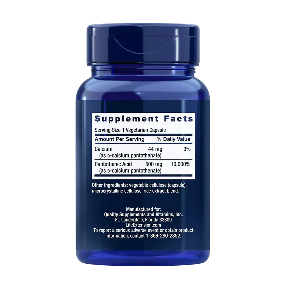 Life Extension - Pantothensäure (Vitamin B5), 500 mg - 100 Kapseln – Bild 2
