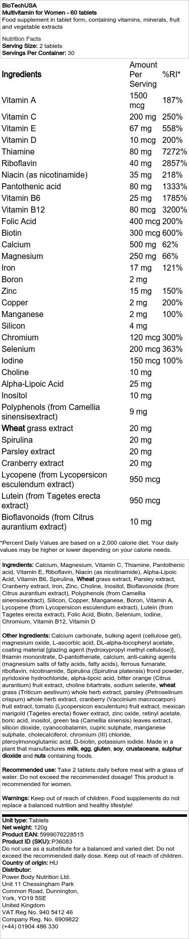 BioTechUSA - Multivitamin für Frauen - 60 Tabletten – Bild 2