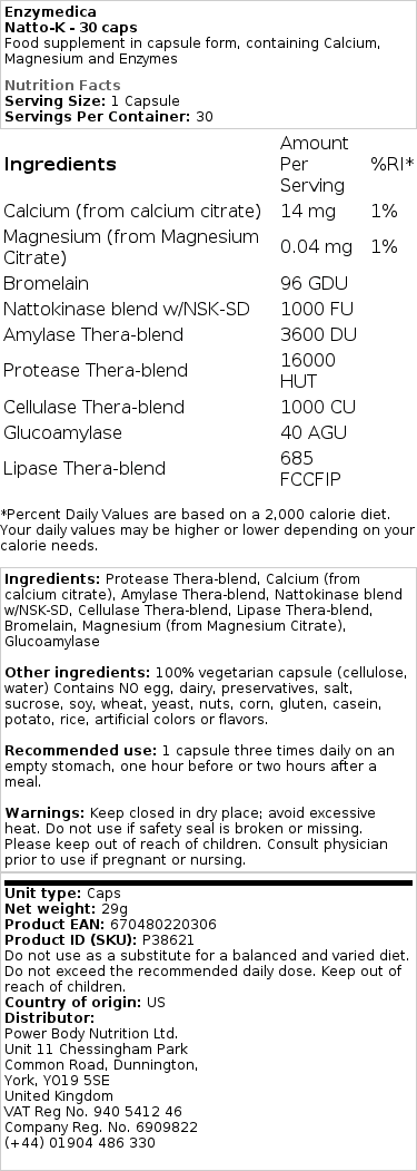 Enzymedica - Natto-K - 30 Kapseln – Bild 2