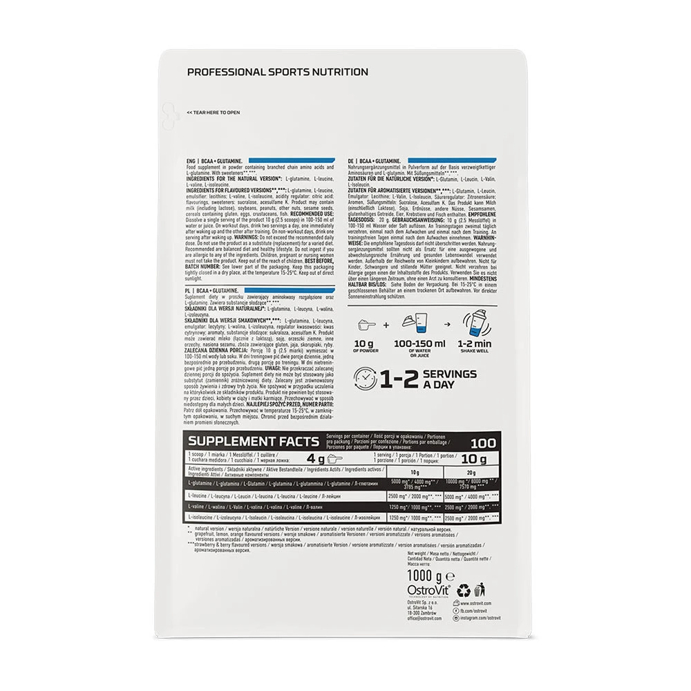 OstroVit - BCAA + Glutamin (1000 g, Natur) – Bild 3