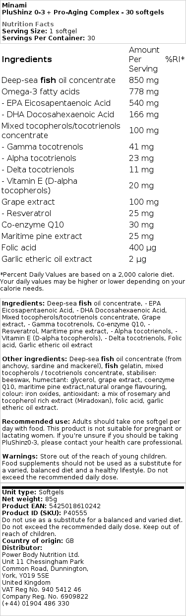 Minami - PluShinz 0-3 + Anti-Aging-Komplex - 30 Weichkapseln – Bild 2