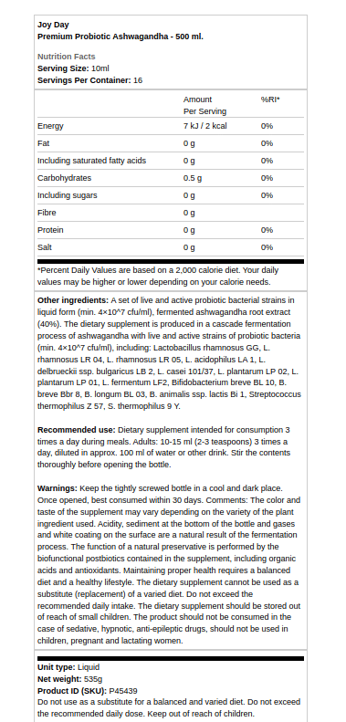 Joy Day - Premium Probiotisches Ashwagandha - 500 ml – Bild 2