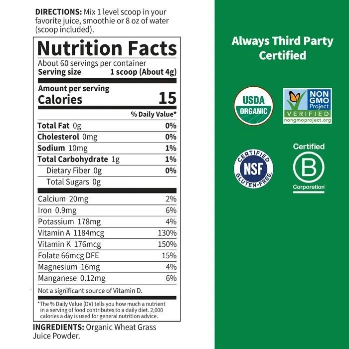 Garden of Life - Bio Perfektes Rohkost 100% Bio Amerikanischer Weizengrassaft - 240g – Bild 2
