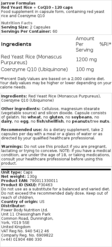 Jarrow Formulas - Roter Reishefe + CoQ10 - 120 Kapseln – Bild 2