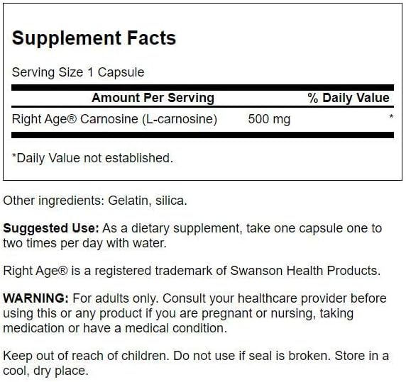 Swanson - L-Karnosin 500 mg, 60 Kapseln – Bild 3