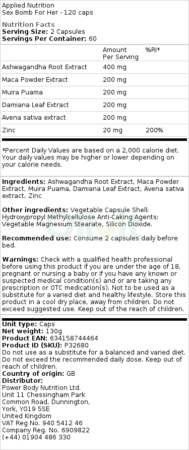 Applied Nutrition - Sexbombe für Sie - 120 Kapseln – Bild 2