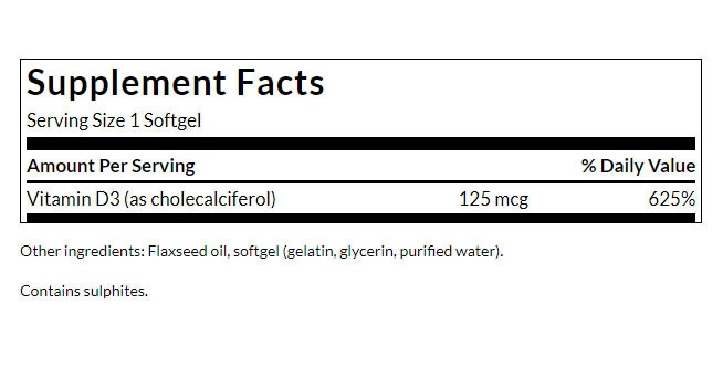 Swanson - Vitamin D3, 5000 IE - 250 Weichkapseln – Bild 2