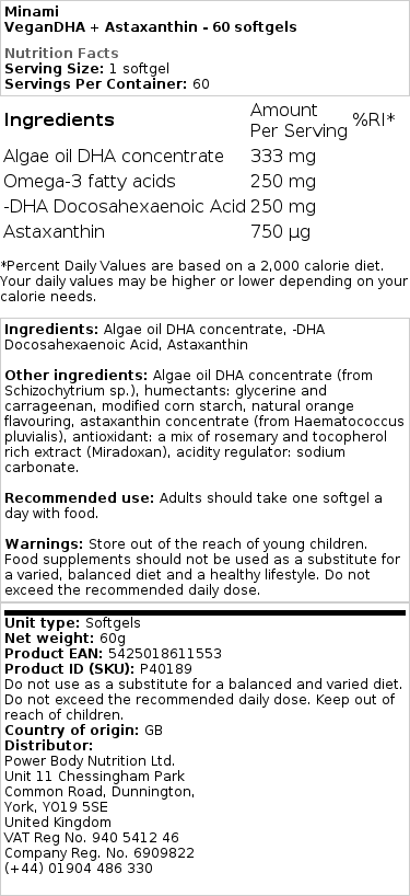 Minami - VeganDHA + Astaxanthin - 60 Weichkapseln – Bild 2