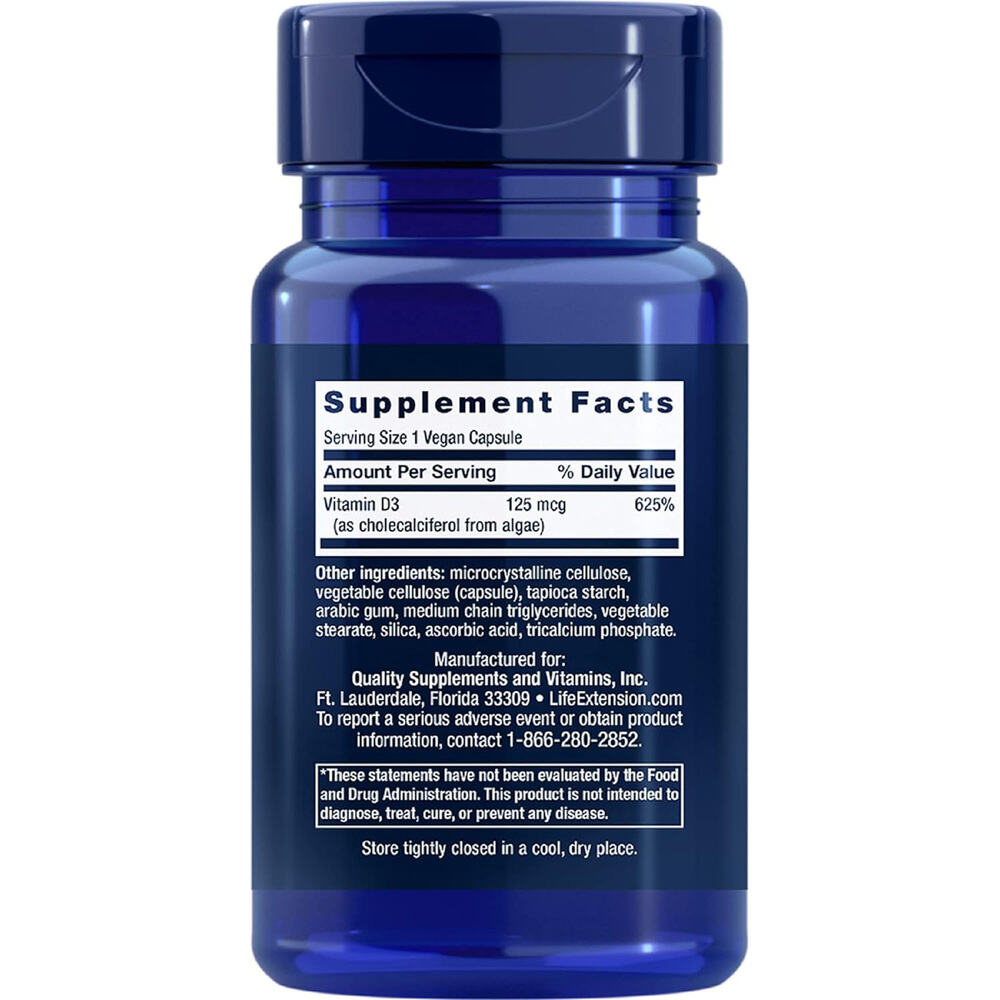Life Extension - Veganes Vitamin D3, 125 mcg - 60 Kapseln – Bild 3