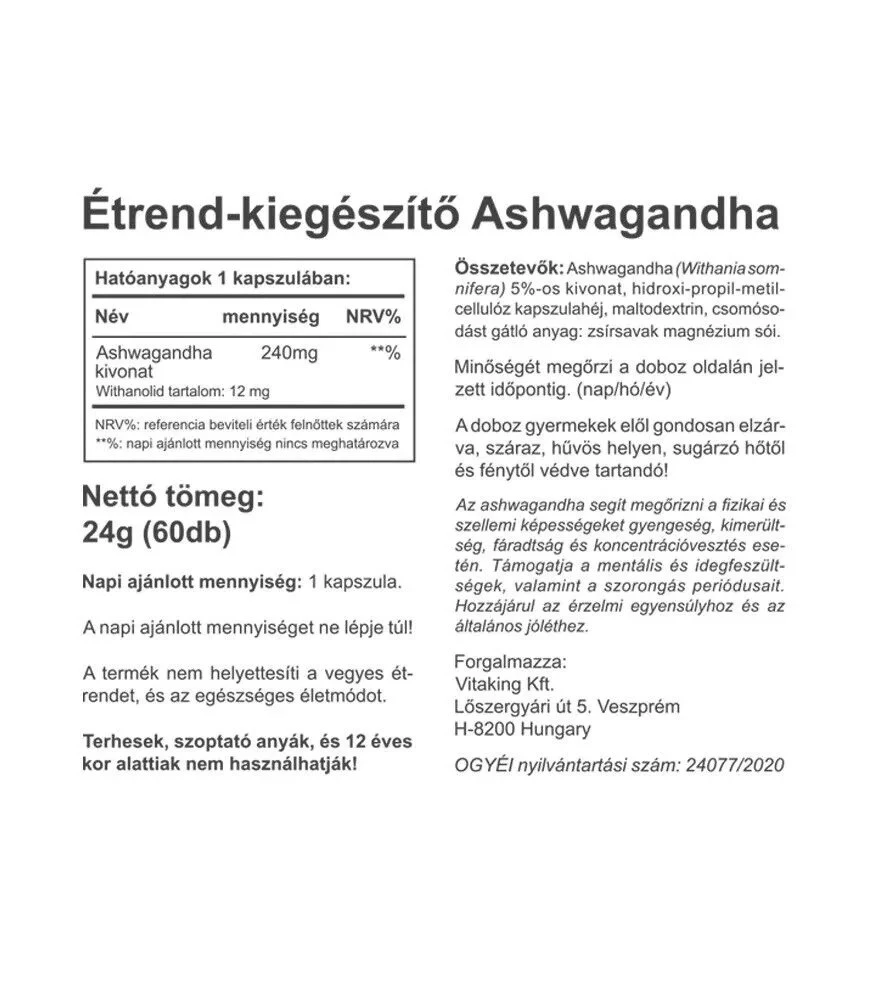 Vitaking - Ashwagandha-Extrakt 240 mg (60 Kapseln) – Bild 2