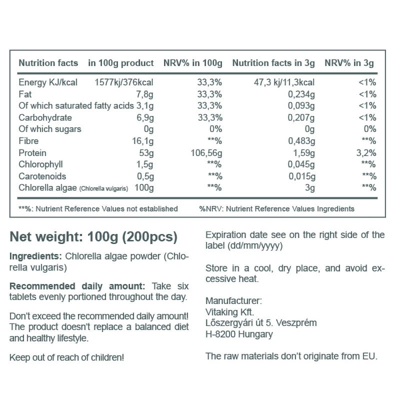 Vitaking - Chlorella Blaugrüne Algen - 500 mg (200 Tabletten) – Bild 3