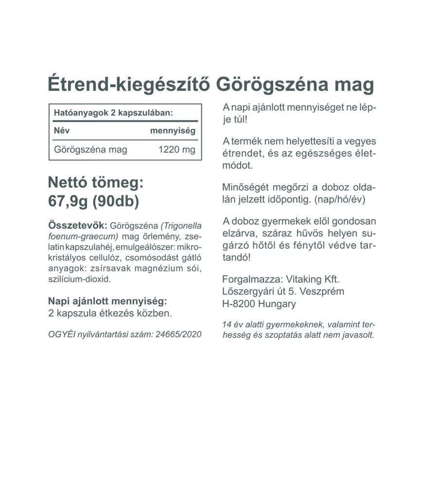 Vitaking - Bockshornkleesamen 610 mg (90 Kapseln) – Bild 2