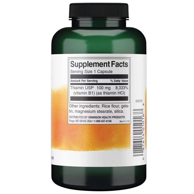 Swanson - Vitamin B-1 (Thiamin), 100 mg - 250 Kapseln – Bild 3