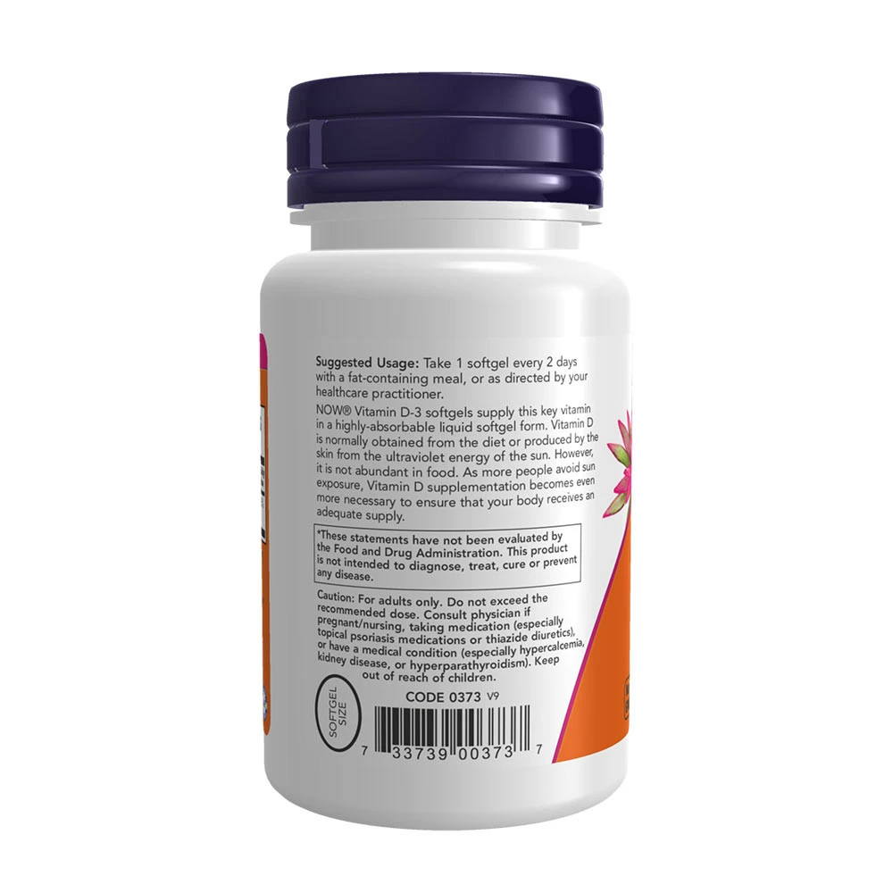 NOW Foods - Vitamin D3, 5000 IE - 240 Weichkapseln – Bild 3