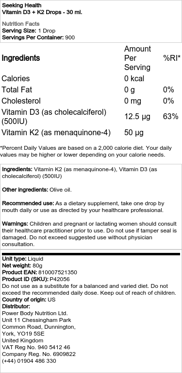 Seeking Health - Vitamin D3 + K2 Tropfen - 30 ml – Bild 2