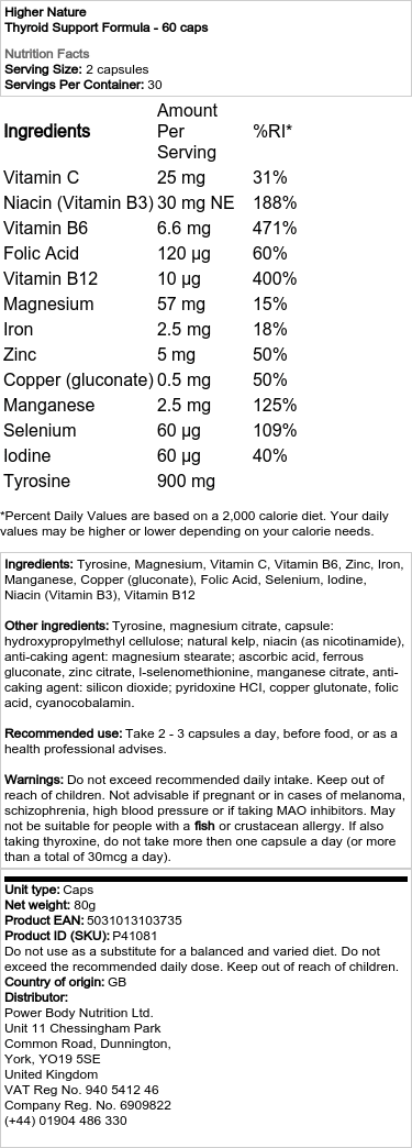 Higher Nature - Schilddrüsenunterstützungsformel - 60 Kapseln – Bild 2