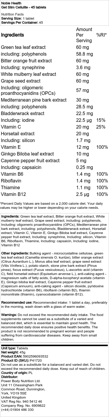 Noble Health - Erreiche eine schlanke Figur - 45 Tabletten gegen Cellulite – Bild 2