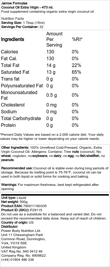 Jarrow Formulas - Extra natives Kokosöl – Bild 2