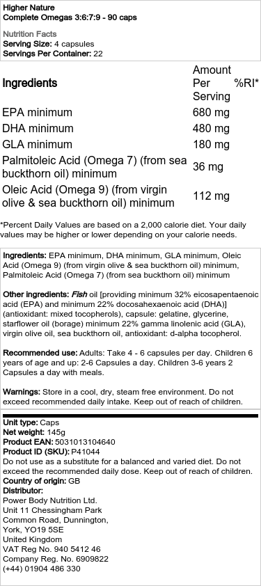 Higher Nature - Komplette Omega 3:6:7:9 - 90 Kapseln – Bild 2