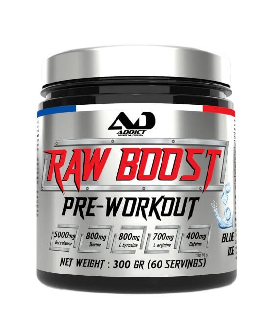Pre-Workout-Präparat mit stimulierenden Wirkstoffen – Raw Boost Pre-Workout, Blue Ice – 300 g